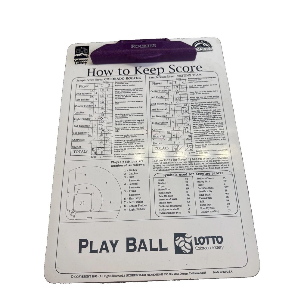 Colorado Rockies 1995 " How To Keep Score" Clipboard -  Vintage Original RARE